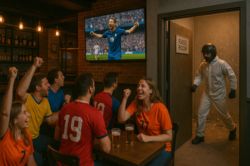 Ambiance sportive à Sainte-Maxime avec retransmission en direct et salle de destruction accessible avant ou pendant le match