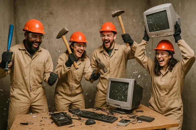 Rage room immersive à Draguignan avec objets à détruire, playlist personnalisée et équipement complet inclus